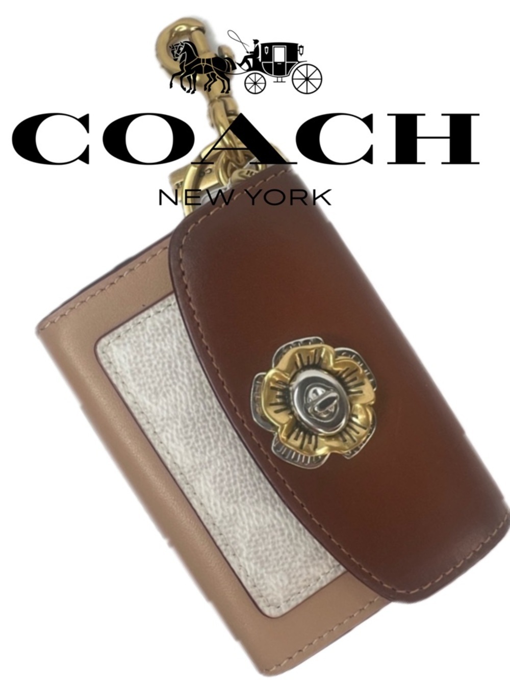 COACH Tea Rose Mini Parker Card Case Key Pouch With Snakeskin Detail Bag